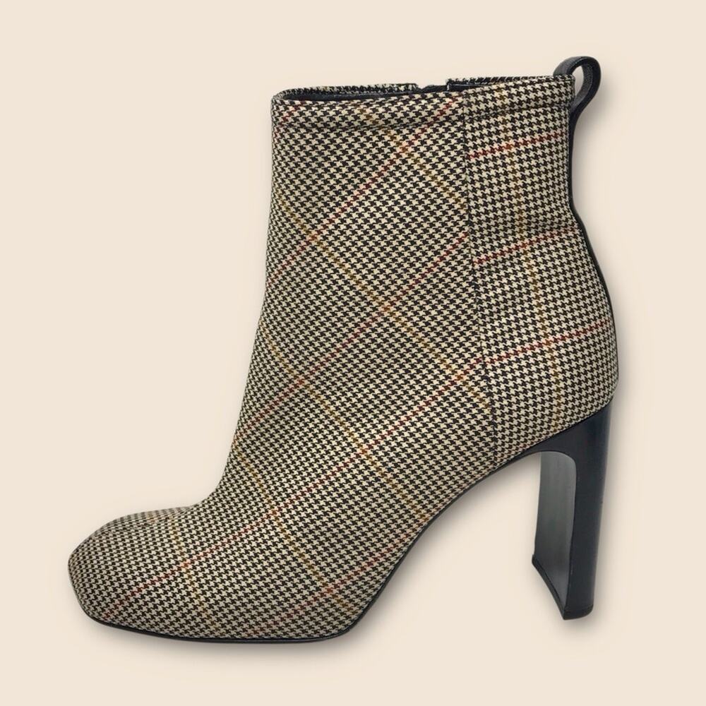 Rag & Bone Black & Tan Booties Houndstooth Winter Wool Heels Sz 10